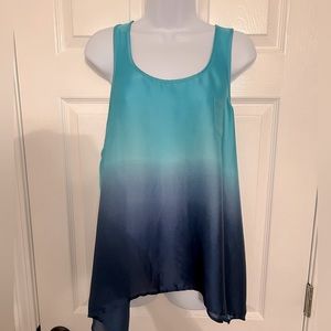 Ombre Blue Satin Tunic Tank Top Size Large